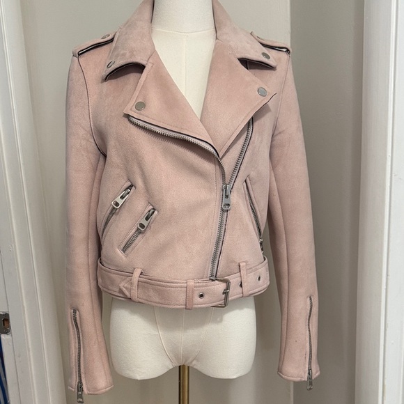 Zara Jackets & Blazers - Women’s Zara Basic Light Pink Faux Blush Faux Suede Zip Up Moto Jacked Size M